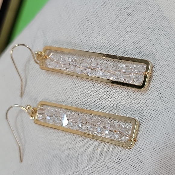 Stacked Sparkle Gold Framed Drop Earrings, lightweight - Picture 6 of 9